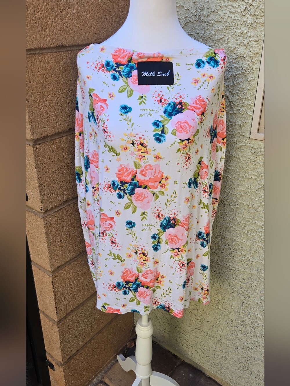 Milk Snob 5 In 1  Floral Nursing Cover - White with Pink & Teal Roses
